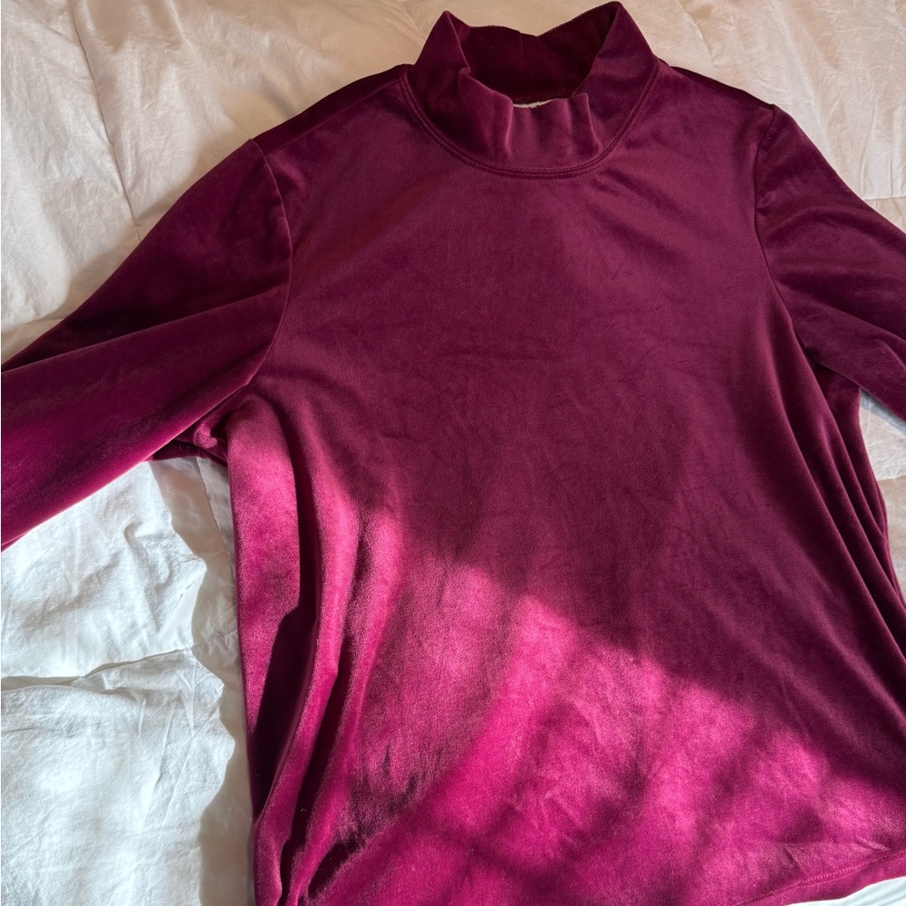 Velvet Mockneck Long Sleeve Top - Burgundy / Cranberry - Grunge, 90s, layering